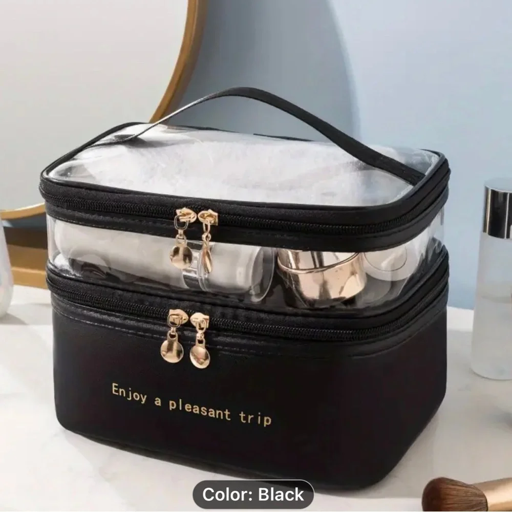 Double-Layer Cosmetic Bag with Large Capacity for Travel and Toiletries